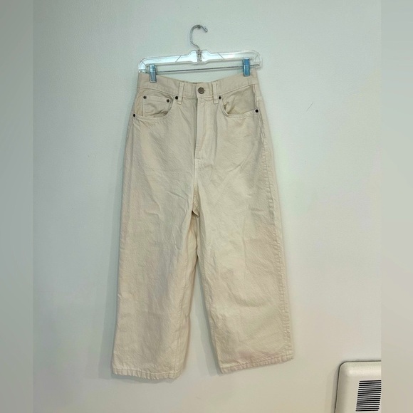 ZARA high rise wide leg cropped jeans cream size 2/26 - Picture 11 of 14
